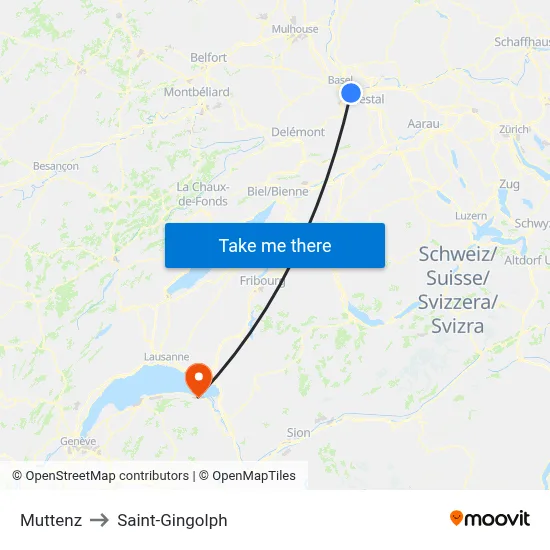 Muttenz to Saint-Gingolph map