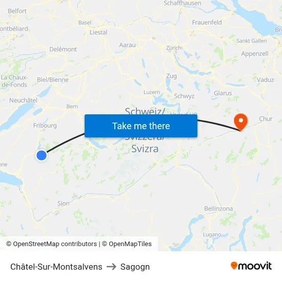Châtel-Sur-Montsalvens to Sagogn map