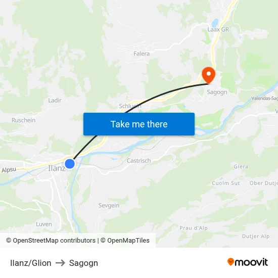 Ilanz/Glion to Sagogn map