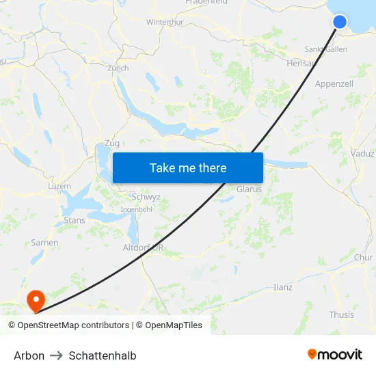 Arbon to Schattenhalb map