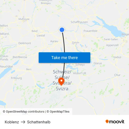 Koblenz to Schattenhalb map