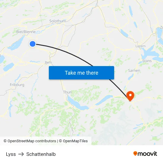 Lyss to Schattenhalb map