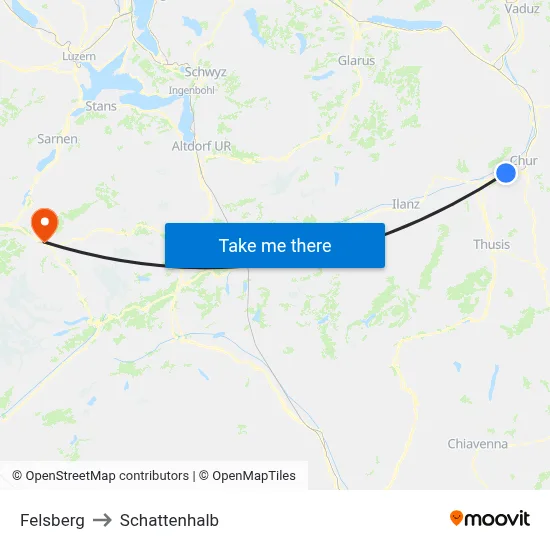 Felsberg to Schattenhalb map