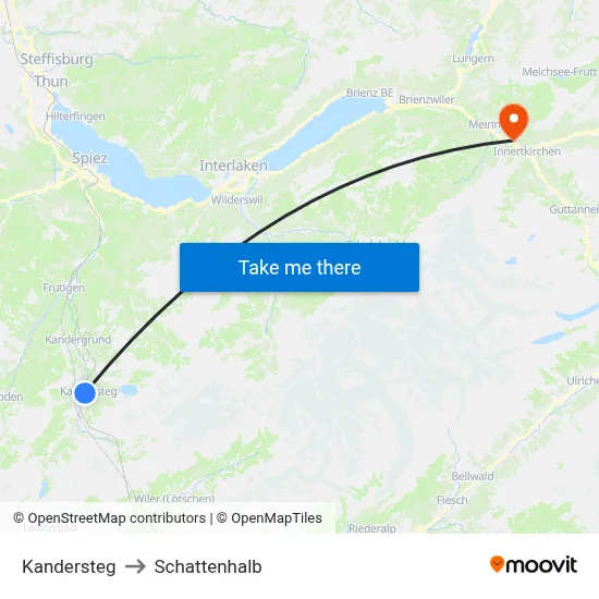 Kandersteg to Schattenhalb map