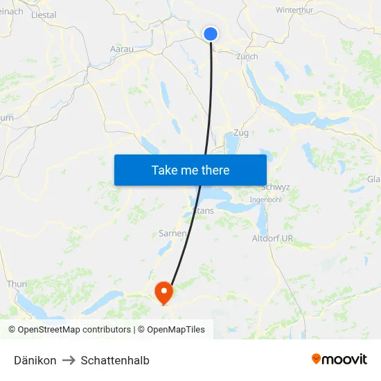 Dänikon to Schattenhalb map