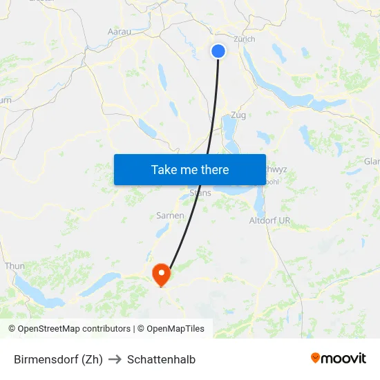 Birmensdorf (Zh) to Schattenhalb map