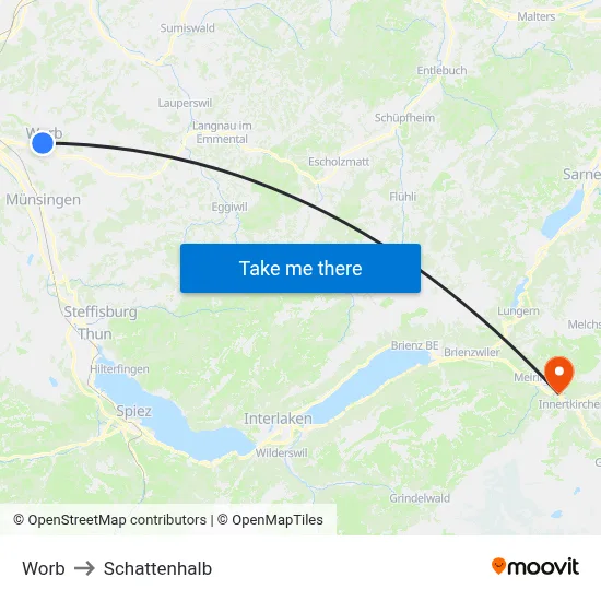 Worb to Schattenhalb map