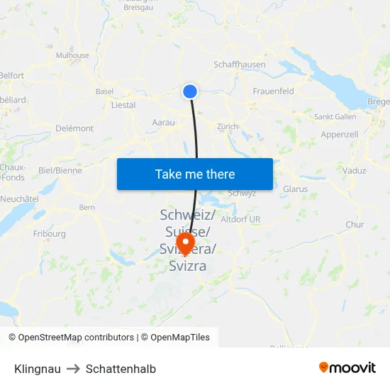 Klingnau to Schattenhalb map