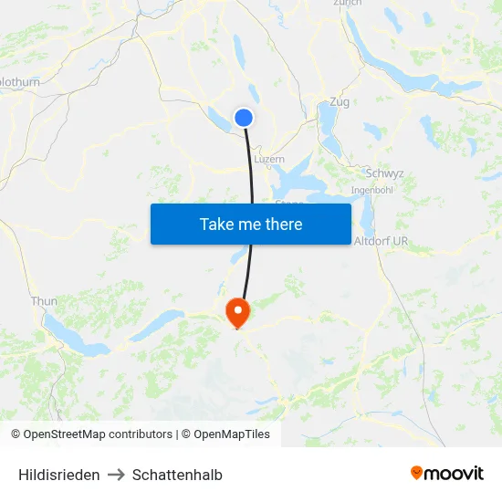 Hildisrieden to Schattenhalb map