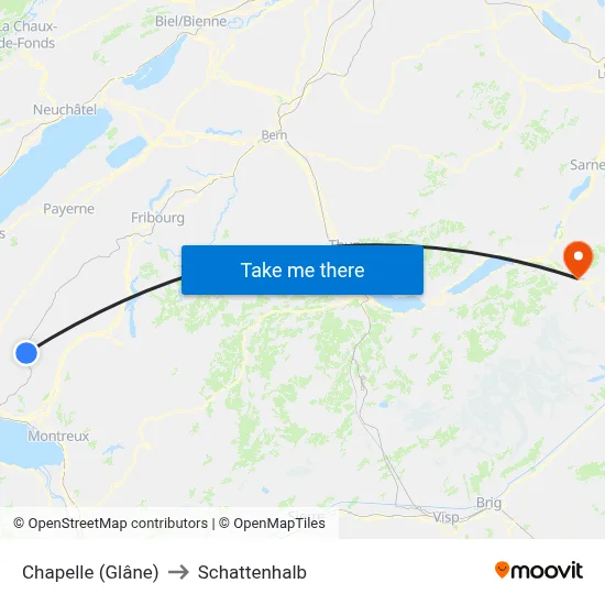 Chapelle (Glâne) to Schattenhalb map