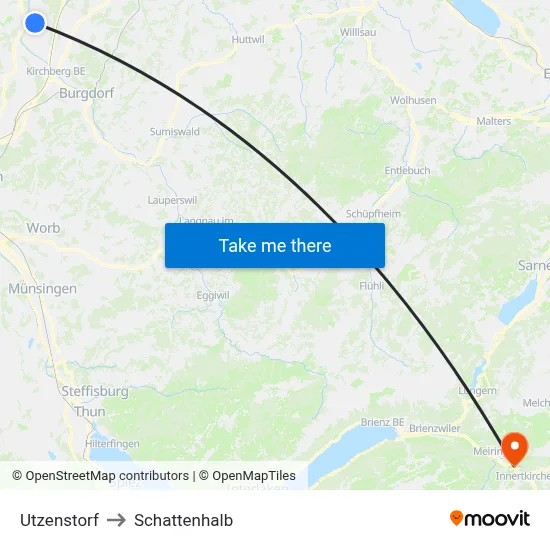 Utzenstorf to Schattenhalb map