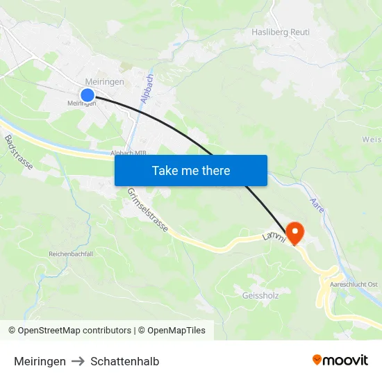 Meiringen to Schattenhalb map