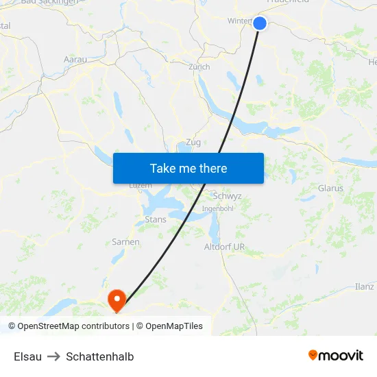 Elsau to Schattenhalb map