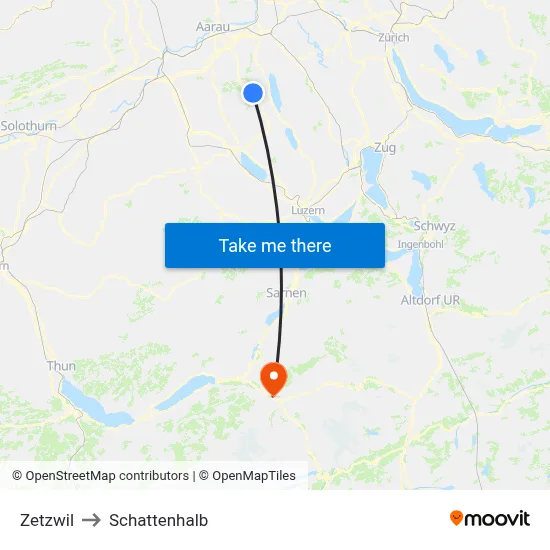 Zetzwil to Schattenhalb map