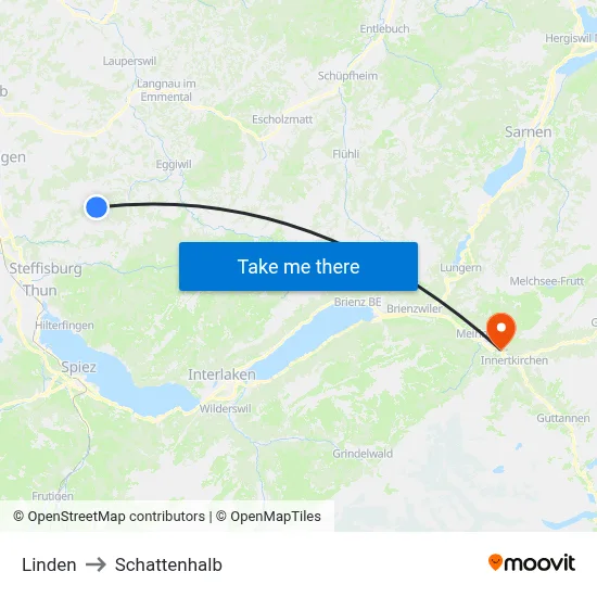 Linden to Schattenhalb map