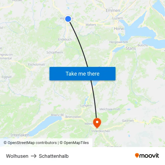 Wolhusen to Schattenhalb map