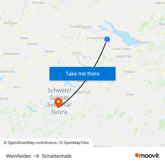 Weinfelden to Schattenhalb map