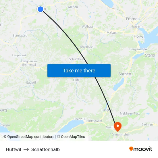 Huttwil to Schattenhalb map