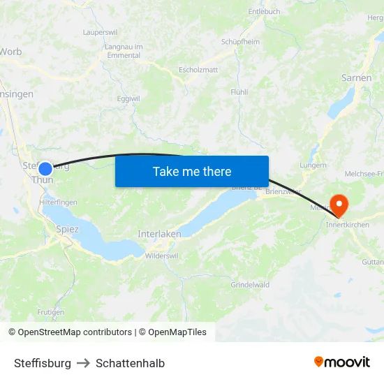 Steffisburg to Schattenhalb map