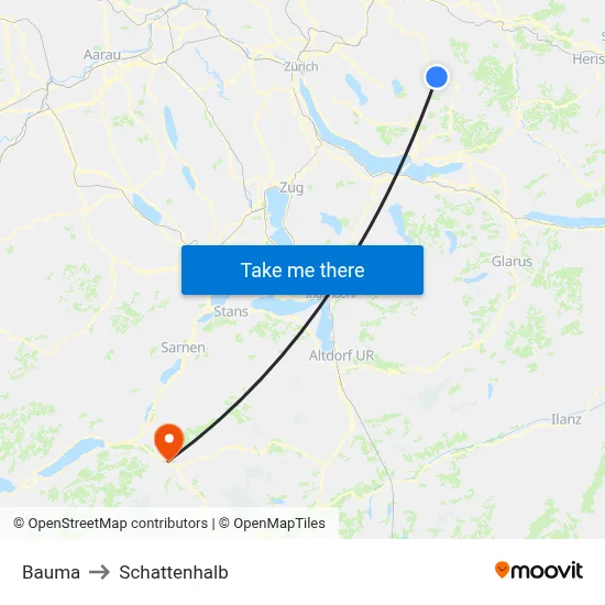 Bauma to Schattenhalb map