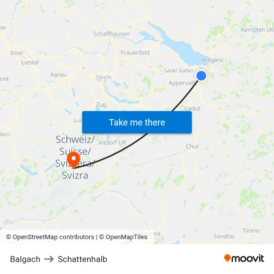 Balgach to Schattenhalb map