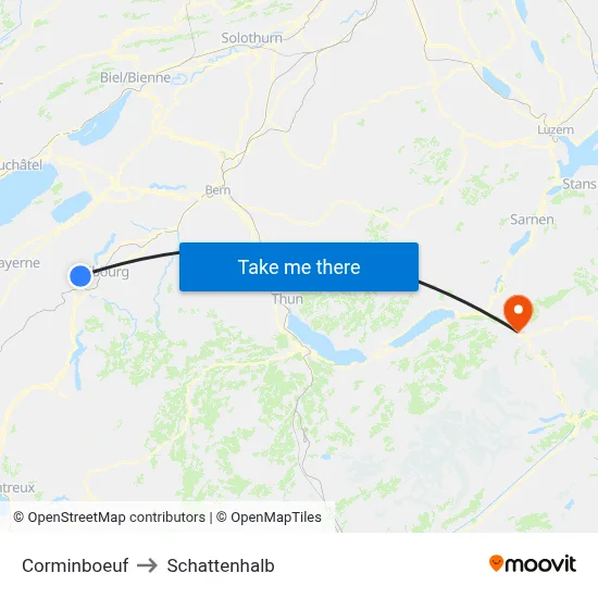 Corminboeuf to Schattenhalb map