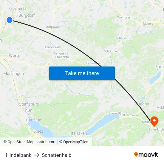 Hindelbank to Schattenhalb map