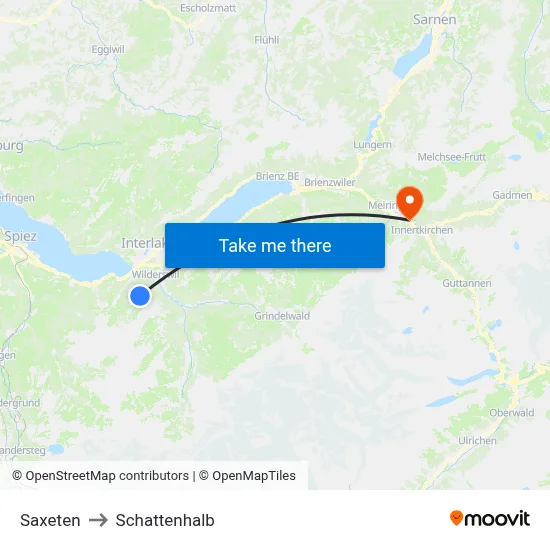 Saxeten to Schattenhalb map