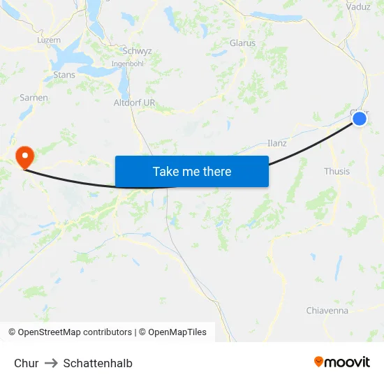 Chur to Schattenhalb map