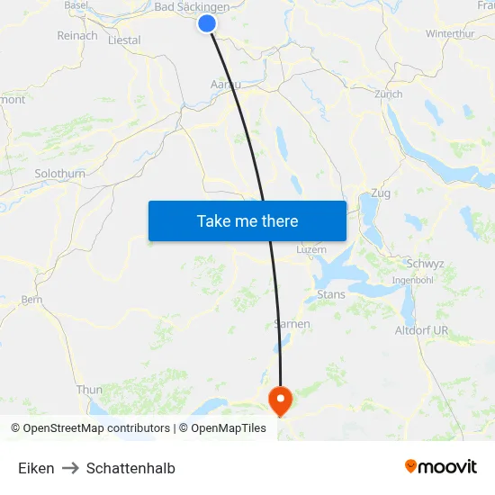 Eiken to Schattenhalb map