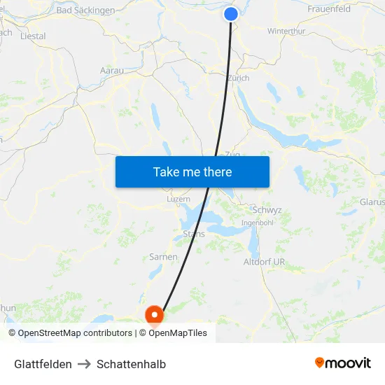 Glattfelden to Schattenhalb map