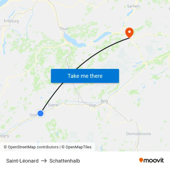 Saint-Léonard to Schattenhalb map