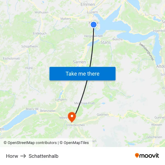 Horw to Schattenhalb map