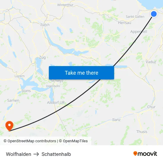 Wolfhalden to Schattenhalb map