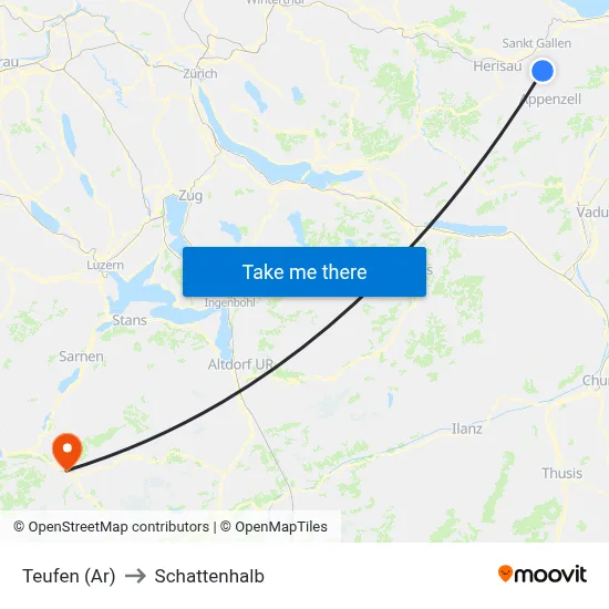 Teufen (Ar) to Schattenhalb map
