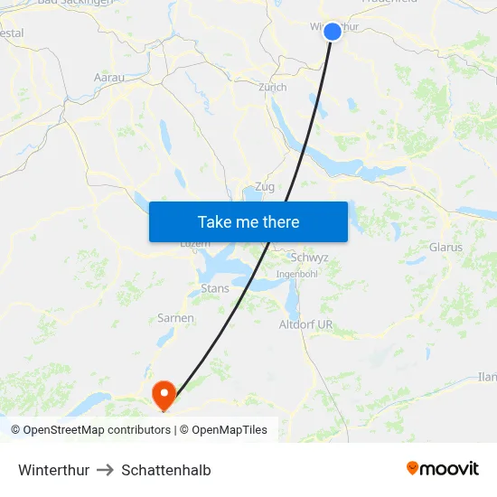 Winterthur to Schattenhalb map