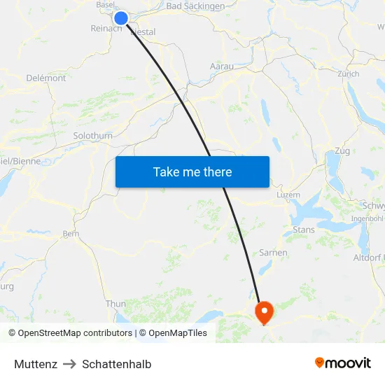 Muttenz to Schattenhalb map