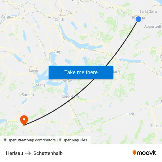 Herisau to Schattenhalb map