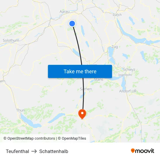 Teufenthal to Schattenhalb map