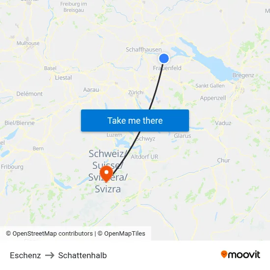 Eschenz to Schattenhalb map