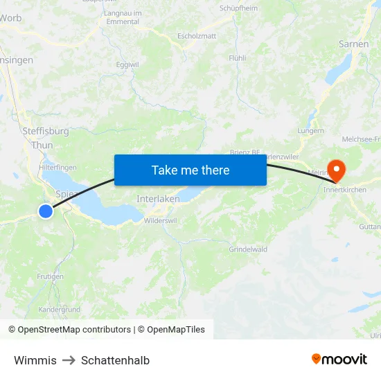 Wimmis to Schattenhalb map