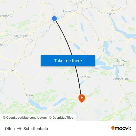 Olten to Schattenhalb map