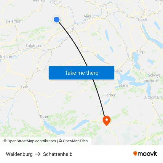 Waldenburg to Schattenhalb map