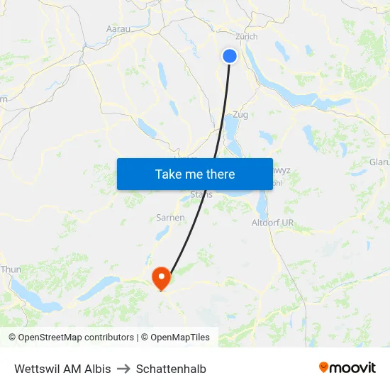 Wettswil AM Albis to Schattenhalb map