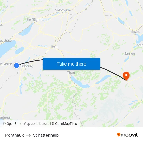 Ponthaux to Schattenhalb map