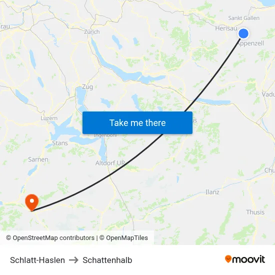 Schlatt-Haslen to Schattenhalb map