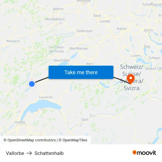 Vallorbe to Schattenhalb map