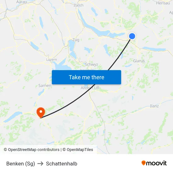 Benken (Sg) to Schattenhalb map