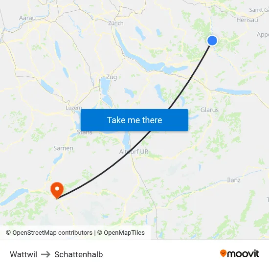Wattwil to Schattenhalb map