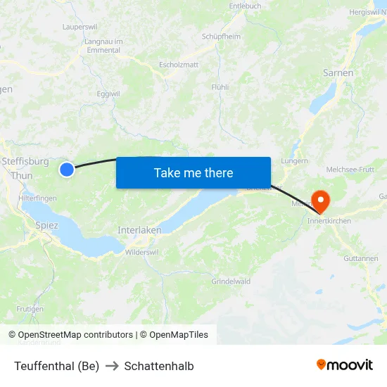 Teuffenthal (Be) to Schattenhalb map
